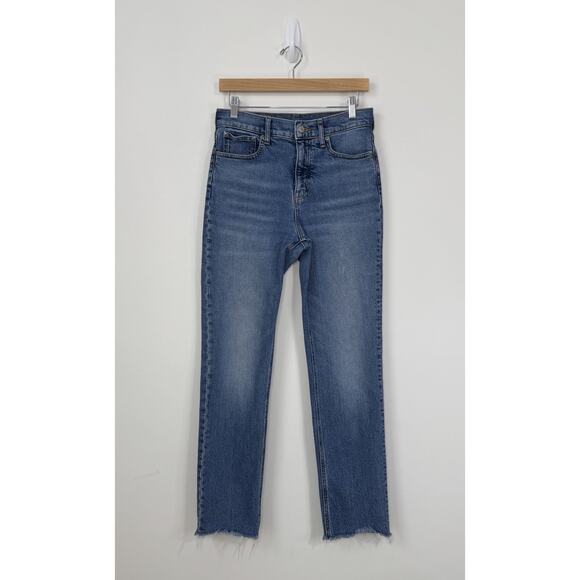 J. Crew Full Length Classic Straight Jeans Size 27 Blue High Rise Raw Hem - Picture 2 of 12